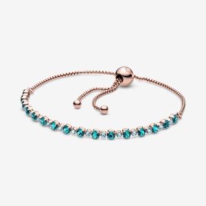 Turquoise Sparkling Slider Tennis Bracelet in Pandora Rose